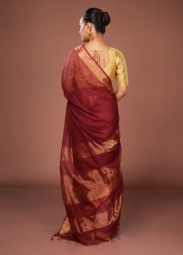 Maroon Matka Silk Saree With Blouse Piece