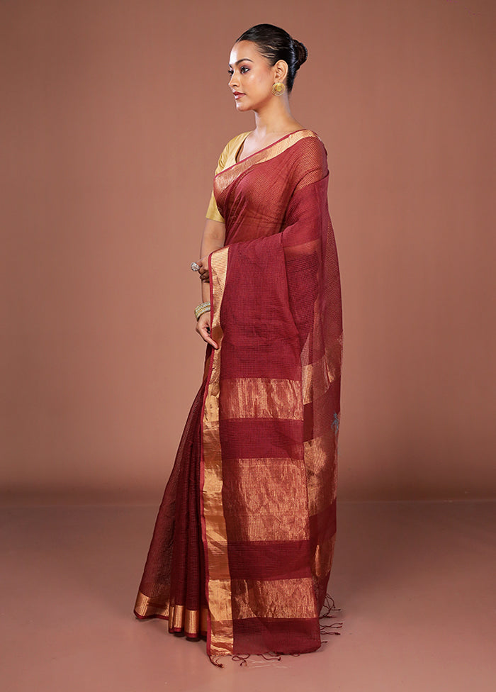 Maroon Matka Silk Saree With Blouse Piece