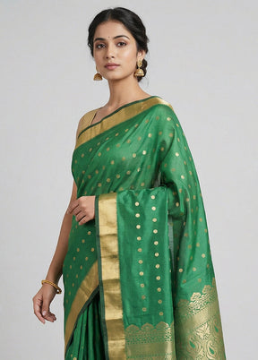 Green Kanjivaram Silk Saree With Blouse Piece