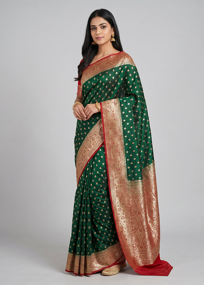 Green Tanchoi Silk Saree With Blouse Piece