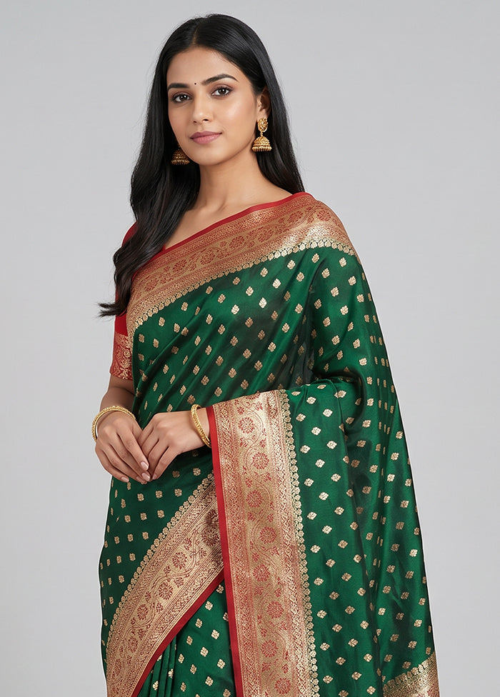 Green Tanchoi Silk Saree With Blouse Piece