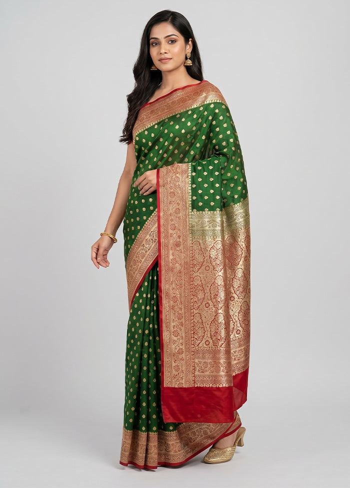 Green Tanchoi Silk Saree With Blouse Piece