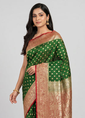 Green Tanchoi Silk Saree With Blouse Piece
