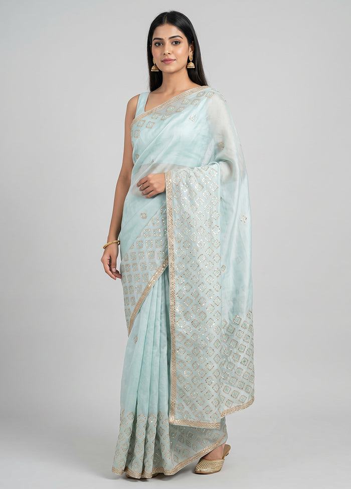 Green Handloom Pure Organza Saree With Blouse Piece