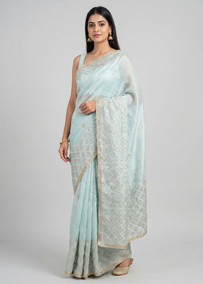 Green Handloom Pure Organza Saree With Blouse Piece