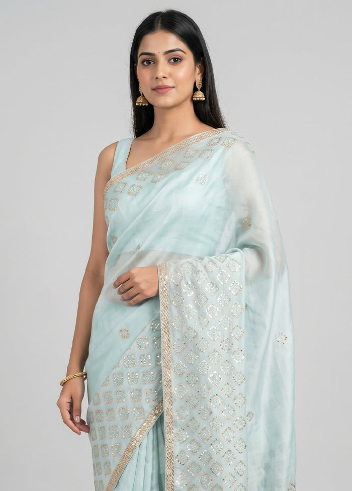 Green Handloom Pure Organza Saree With Blouse Piece