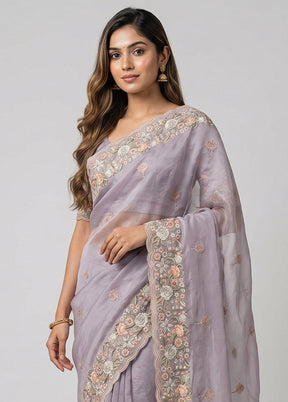 Purple Handloom Pure Organza Saree With Blouse Piece