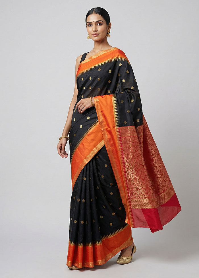 Black Kanjivaram Silk Saree With Blouse Piece