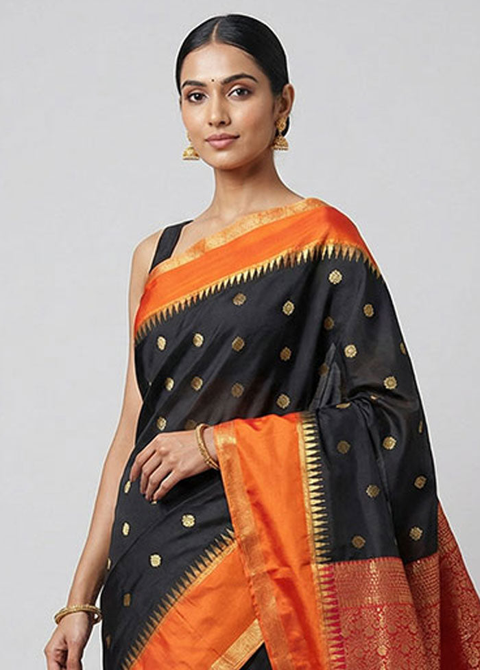 Black Kanjivaram Silk Saree With Blouse Piece