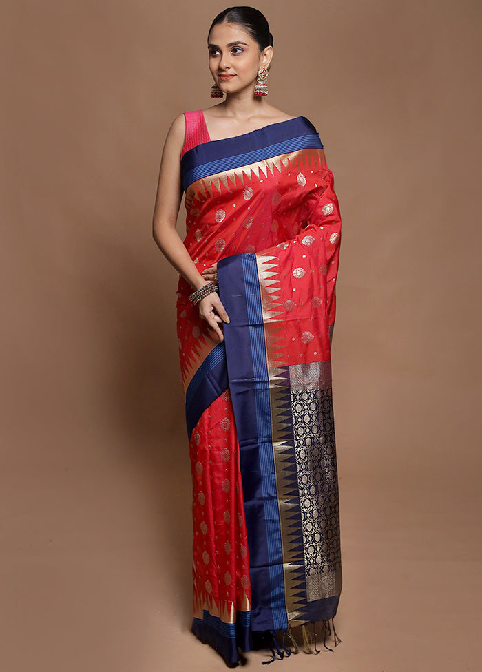 Red Kanjivaram Silk Saree With Blouse Piece