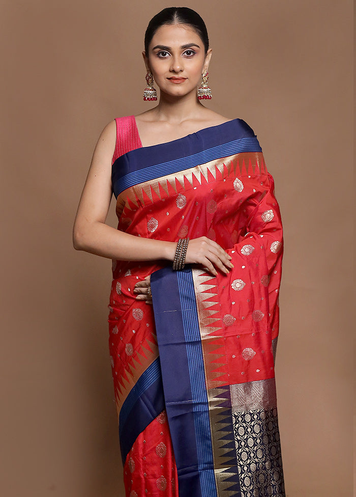 Red Kanjivaram Silk Saree With Blouse Piece