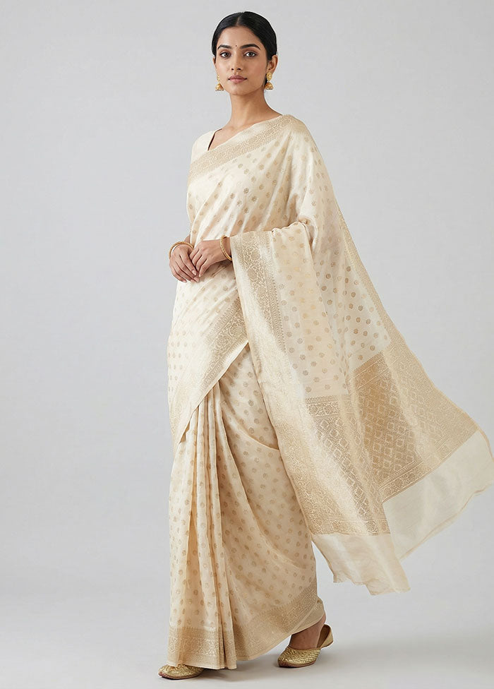 Cream Handloom Dupion Pure Silk Saree With Blouse Piece