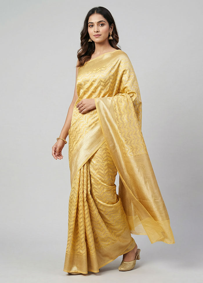 Yellow Handloom Dupion Pure Silk Saree With Blouse Piece