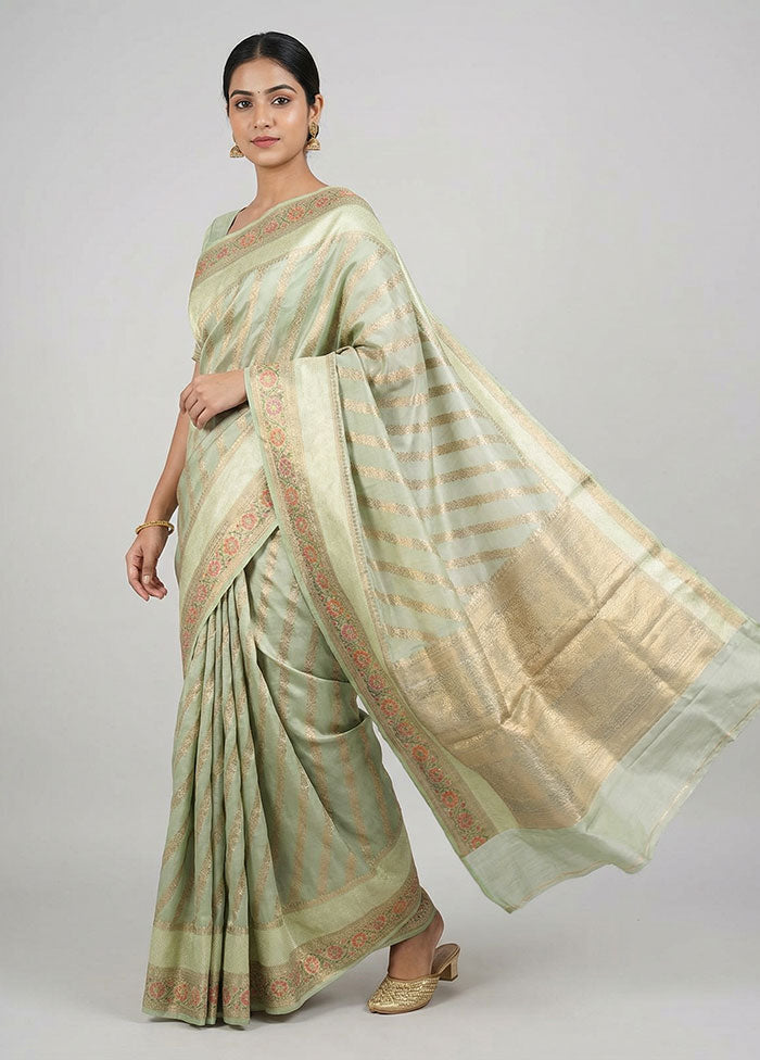 Green Handloom Dupion Pure Silk Saree With Blouse Piece