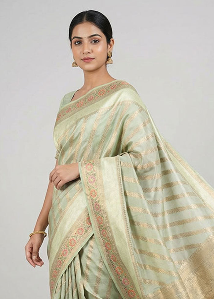 Green Handloom Dupion Pure Silk Saree With Blouse Piece