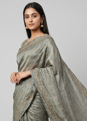 Green Handloom Tussar Pure Silk Saree With Blouse Piece