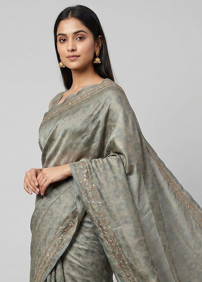 Green Handloom Tussar Pure Silk Saree With Blouse Piece