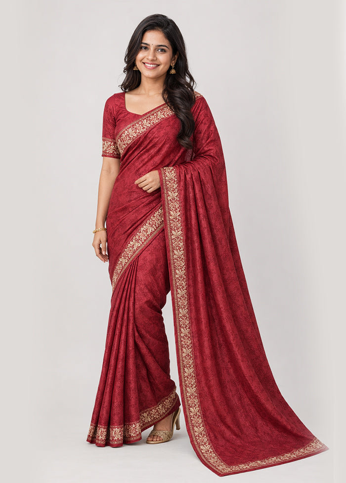 Red Handloom Tussar Pure Silk Saree With Blouse Piece