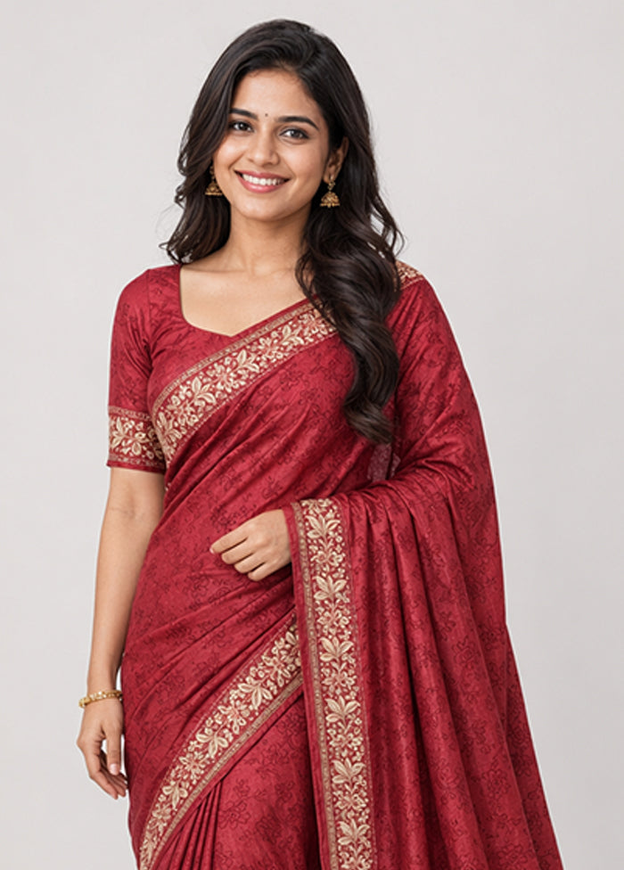 Red Handloom Tussar Pure Silk Saree With Blouse Piece