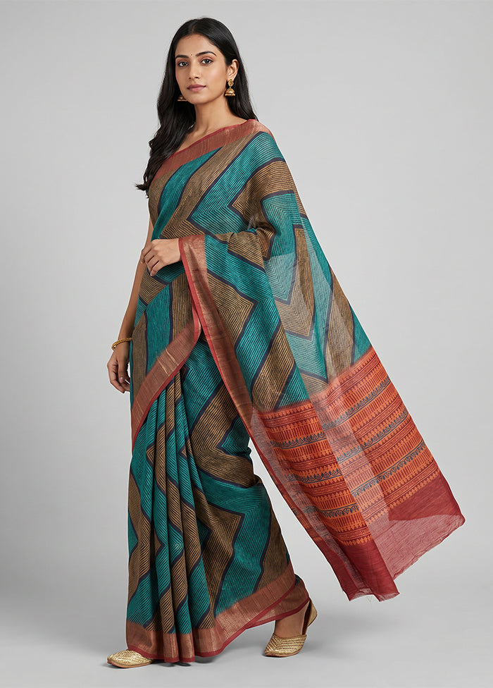 Green Tussar Silk Saree With Blouse Piece
