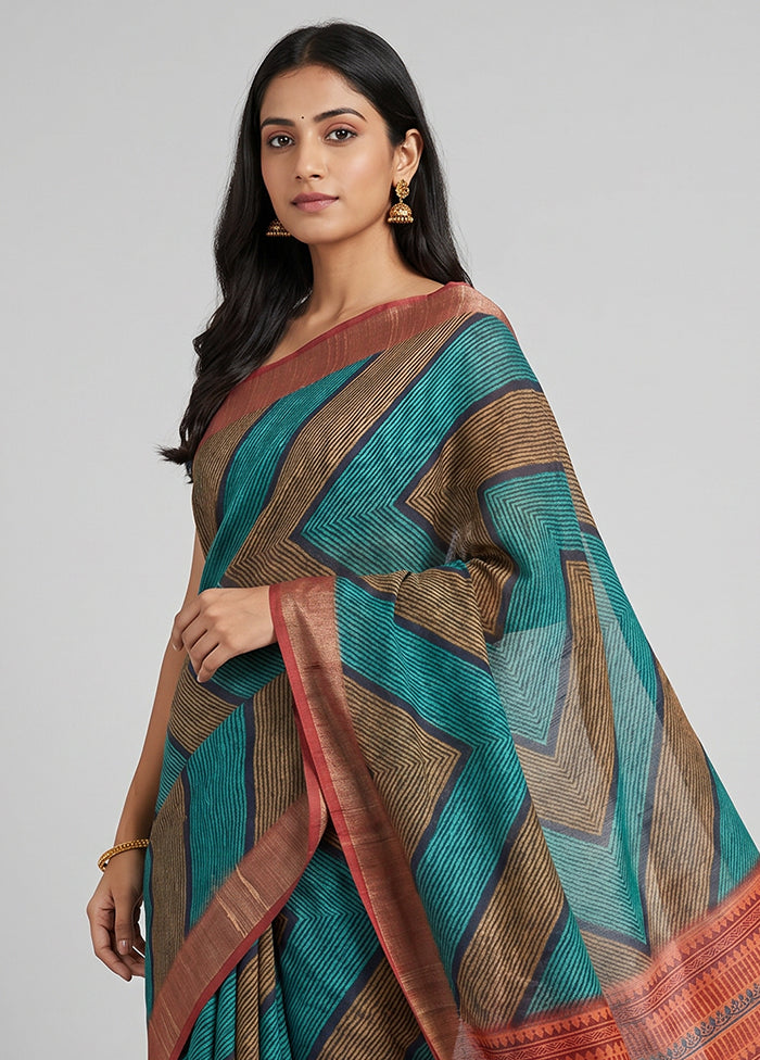 Green Tussar Silk Saree With Blouse Piece