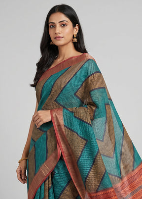 Green Tussar Silk Saree With Blouse Piece