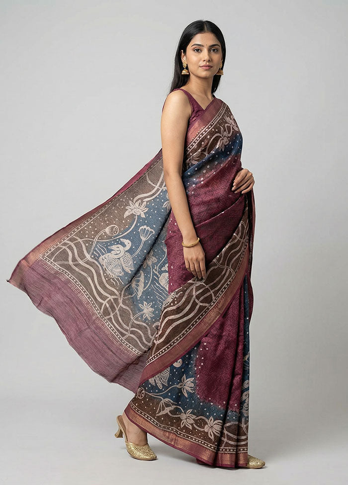 Green Printed Silk Saree Without Blouse Piece