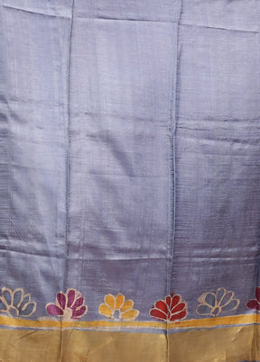 Blue Tussar Silk Saree With Blouse Piece