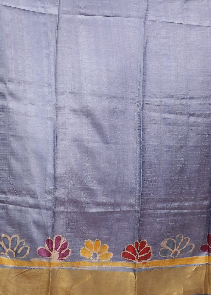 Blue Tussar Silk Saree With Blouse Piece