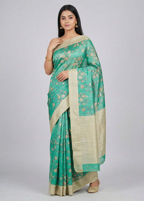 Green Printed Silk Saree Without Blouse Piece