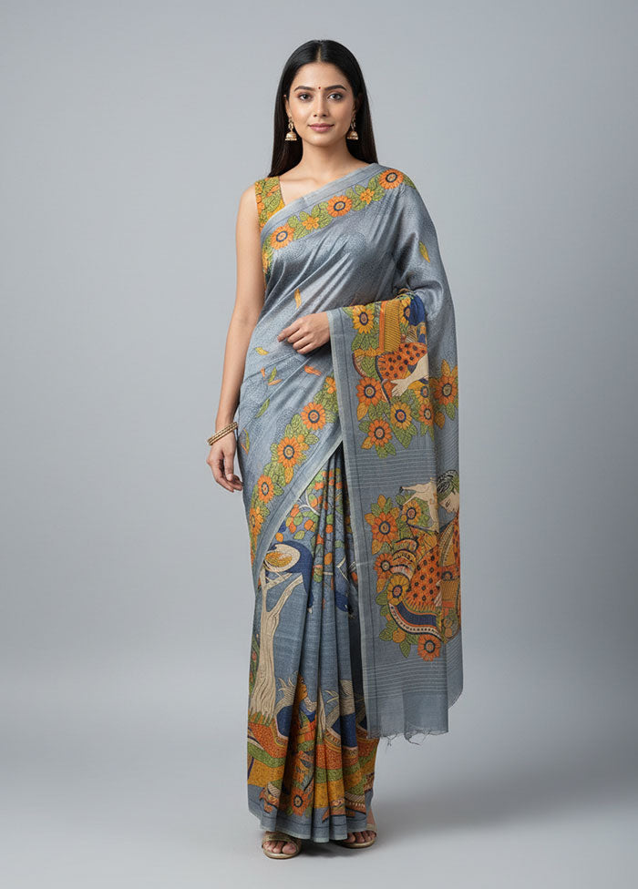 Multicolor Printed Silk Saree Without Blouse Piece