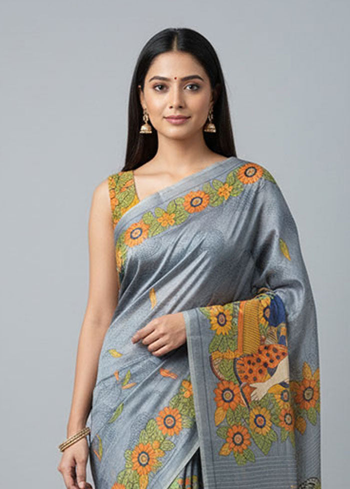 Multicolor Printed Silk Saree Without Blouse Piece