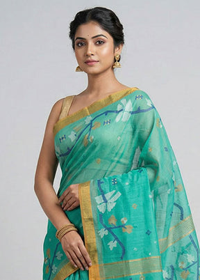 Green Pure Cotton Jamdani Saree Without Blouse Piece