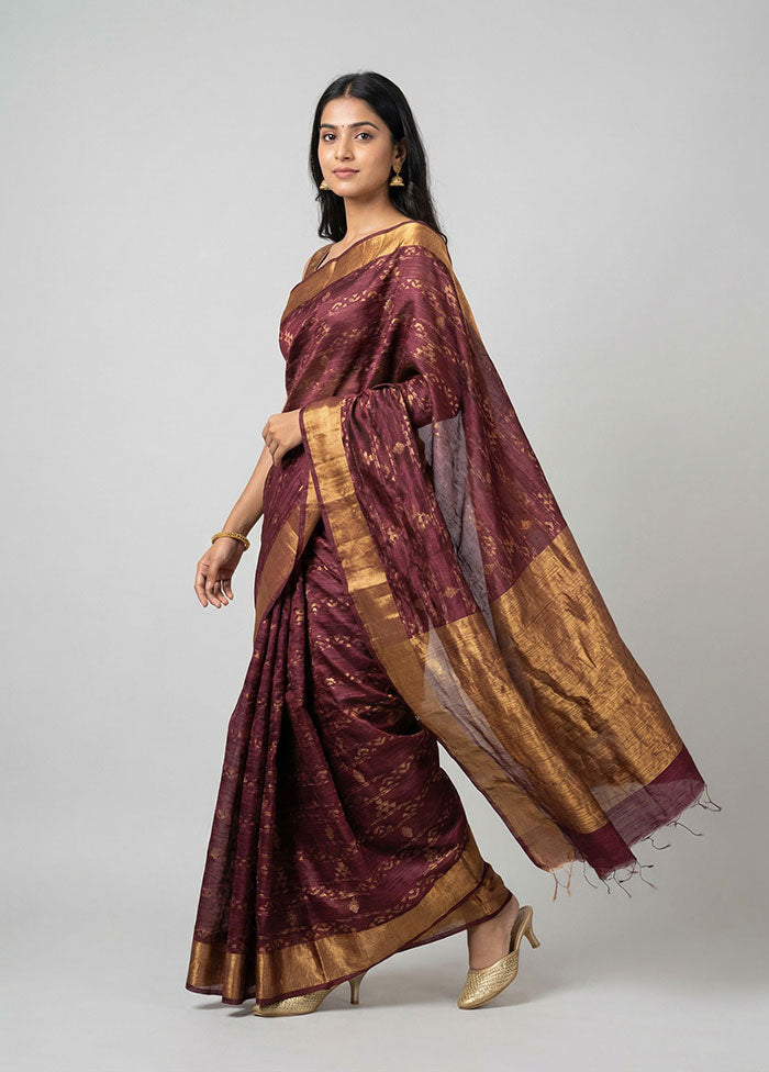 Purple Handloom Matka Pure Silk Saree With Blouse Piece