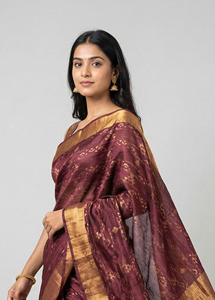Purple Handloom Matka Pure Silk Saree With Blouse Piece