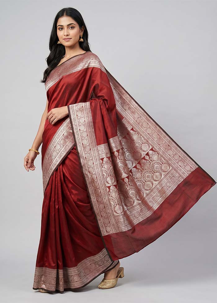 Brown Banarasi Silk Saree With Blouse Piece