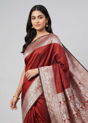 Brown Banarasi Silk Saree With Blouse Piece