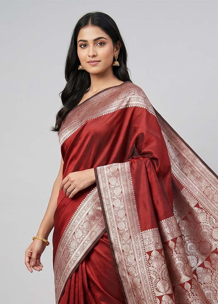 Brown Banarasi Silk Saree With Blouse Piece
