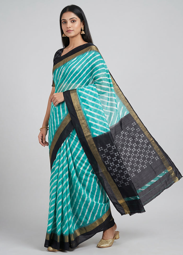 Green Handloom Ikkat Pure Silk Saree With Blouse Piece