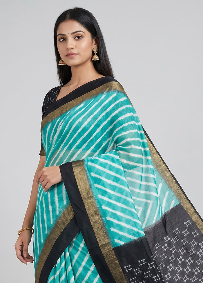 Green Handloom Ikkat Pure Silk Saree With Blouse Piece