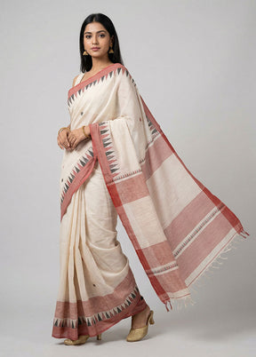 White Khadi Cotton Saree With Blouse Piece