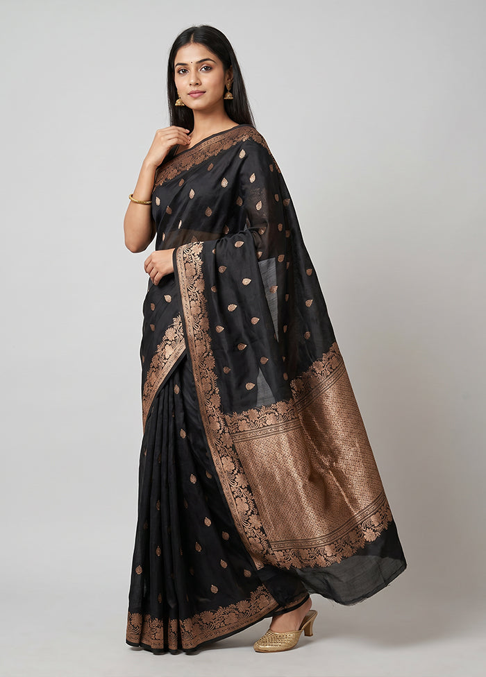 Black Handloom Katan Pure Silk Saree With Blouse Piece