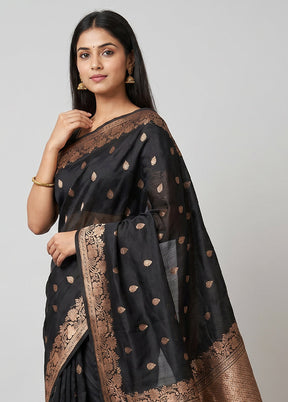 Black Handloom Katan Pure Silk Saree With Blouse Piece