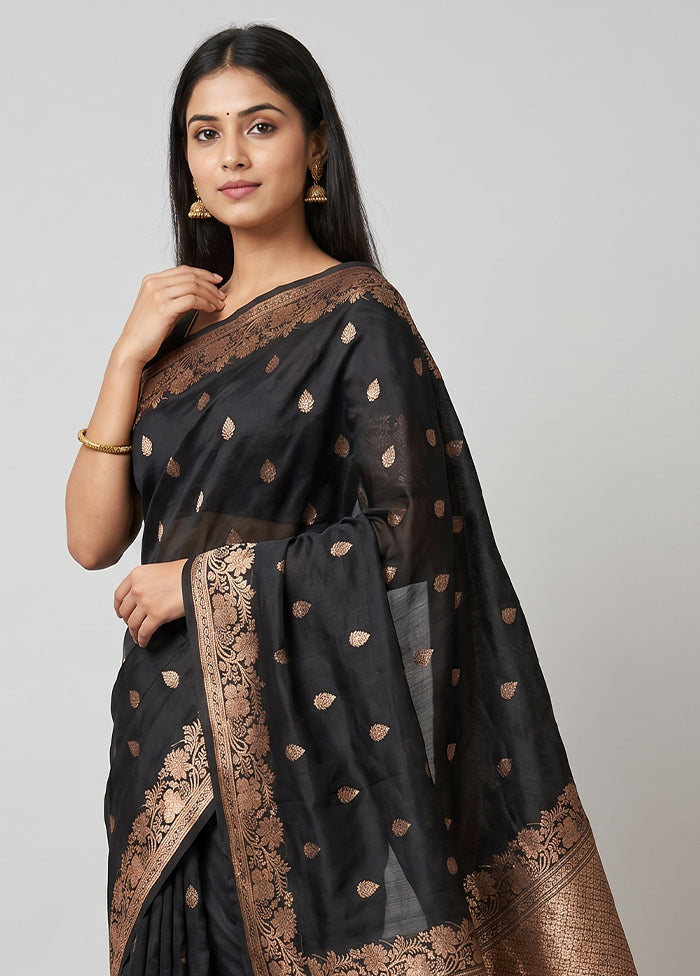 Black Handloom Katan Pure Silk Saree With Blouse Piece