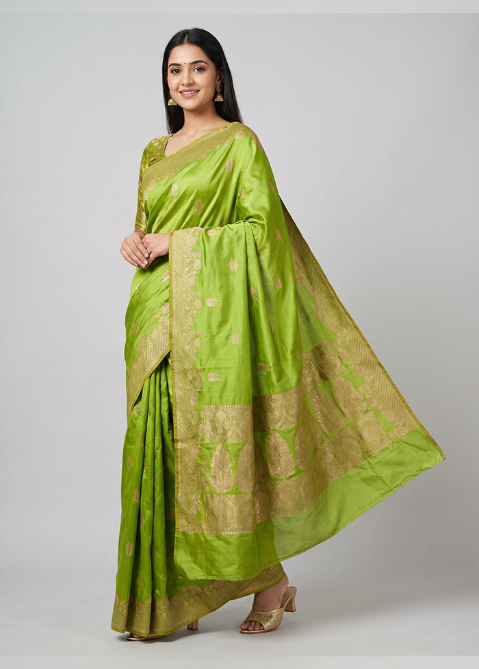 Green Handloom Katan Pure Silk Saree With Blouse Piece