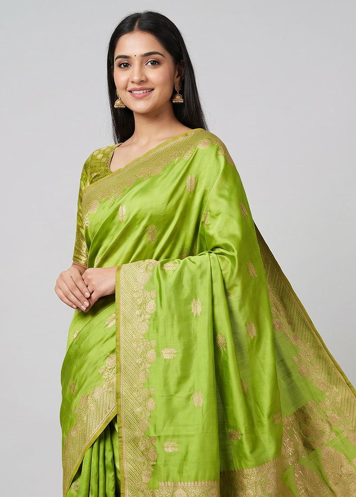 Green Handloom Katan Pure Silk Saree With Blouse Piece