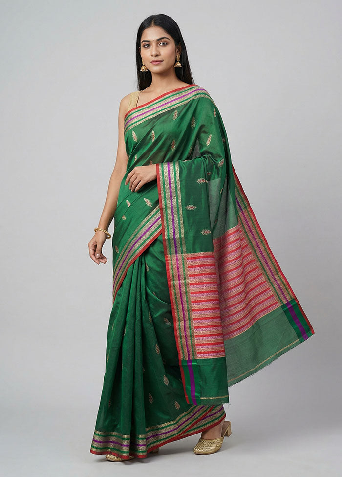 Green Handloom Katan Pure Silk Saree With Blouse Piece