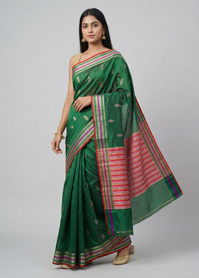 Green Handloom Katan Pure Silk Saree With Blouse Piece