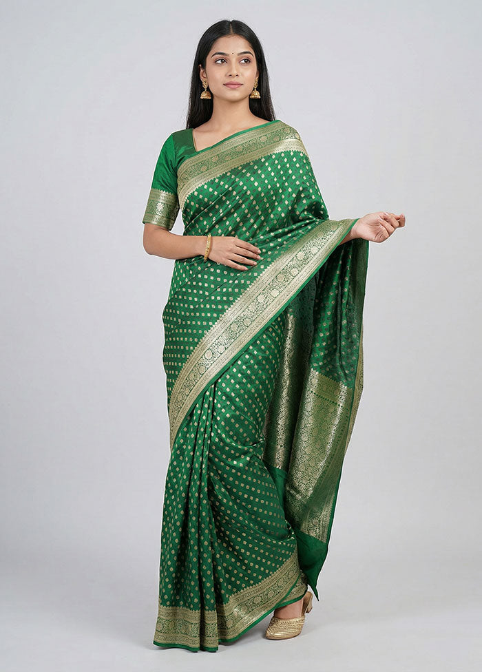 Green Banarasi Silk Saree With Blouse Piece