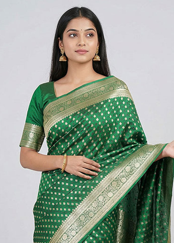 Green Banarasi Silk Saree With Blouse Piece
